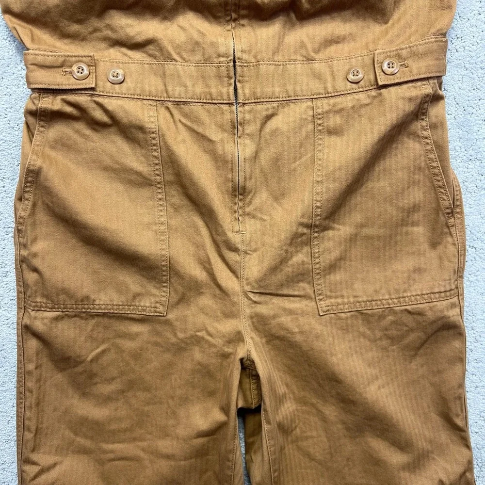 GAP Sleeveless Jumpsuit Womens Size 10 Deep Camel Herringbone Zip Utility NWT - Picture 3 of 14